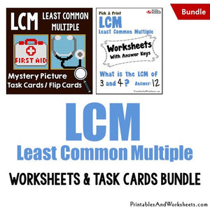 Least Common Multiple (LCM) Worksheets Mystery Pictures Task Cards Bundle Cover