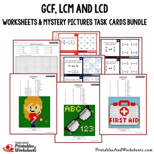 GCF LCD LCM Task Cards With Coloring Worksheets