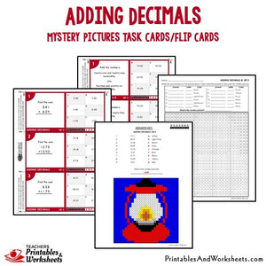 Adding Decimals Mystery Pictures Task Cards / Flip Cards Sample