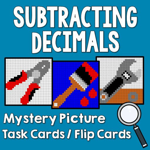 Subtracting Decimals Mystery Pictures Activities Task Cards/Flip Cards