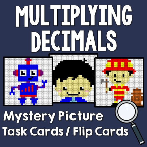 Multiplying Decimals Mystery Pictures Activities Task Cards/Flip Cards Cover