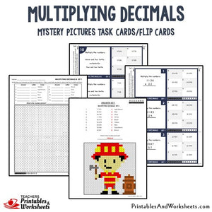 Multiplying Decimals Mystery Pictures Activities Task Cards/Flip Cards Sample