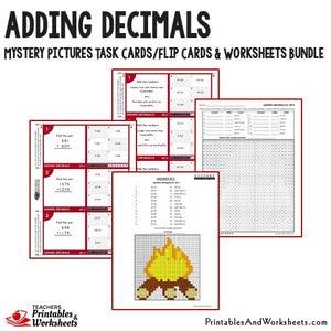 Adding Decimals Worksheets and Mystery Pictures Task Cards Bundle Sample 1