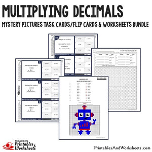 Multiplying Decimals Worksheets and Mystery Pictures Task Cards Bundle Sample 1