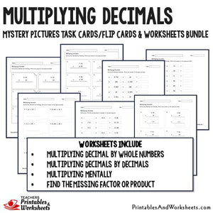 Multiplying Decimals Worksheets and Mystery Pictures Task Cards Bundle Sample 2
