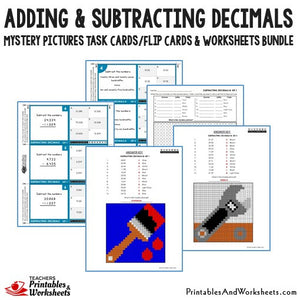 Adding and Subtracting Decimals Worksheets Mystery Picture Task Cards Bundle Sample 2