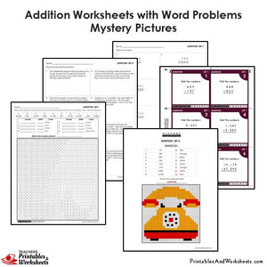 Grade 4 Addition Mystery Pictures Coloring Worksheets/Task Cards - Telephone
