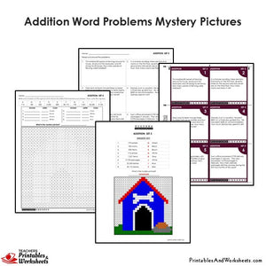 Grade 4 Addition Word Problems Mystery Pictures Coloring Worksheet / Task Cards - Doghouse