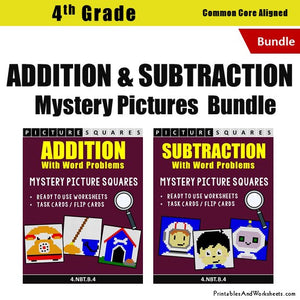 Grade Addition and Subtraction Mystery Pictures Coloring Worksheets/Task Cards