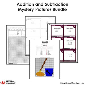 Grade Addition and Subtraction Mystery Pictures Coloring Worksheets/Task Cards - Mop