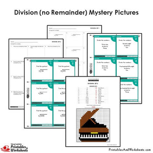 4th Grade Division (Exact) Mystery Pictures Coloring Worksheets / Task Cards