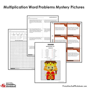 Grade 4 Multiplication Word Problems Coloring Worksheets / Task Cards - King