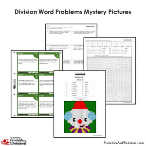 Grade 4 Division Word Problems Mystery Pictures Coloring Worksheets / Task Cards - Clown