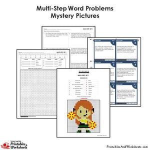 Grade 4 Multi-Step Word Problems Coloring Worksheets / Task Cards - Cheerleader