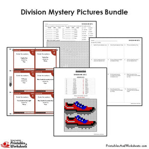 Grade 4 Division Mystery Pictures Coloring Worksheets / Flip Cards Bundle - Shoes