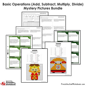 Grade 4 Basic Operations Mystery Pictures Coloring Worksheets / Task Cards - Sample 2
