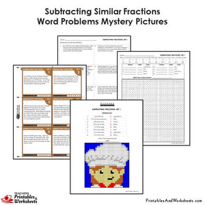 Grade 4 Subtracting Fractions Same Denominator Word Problems Mystery Pictures