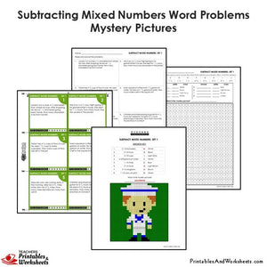 Grade 4 Subtracting Similar Mixed Numbers Word Problems Mystery Pictures