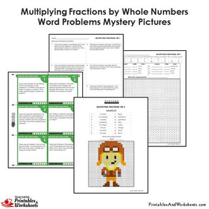 Grade 4 Multiplying Fractions by Whole Numbers Word Problems Mystery Pictures