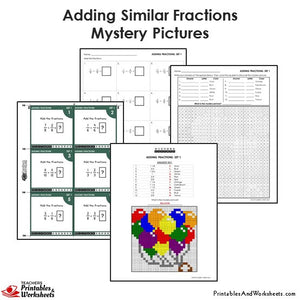 Grade 4 Adding Similar Fractions Coloring Worksheets/Task Cards - Balloon