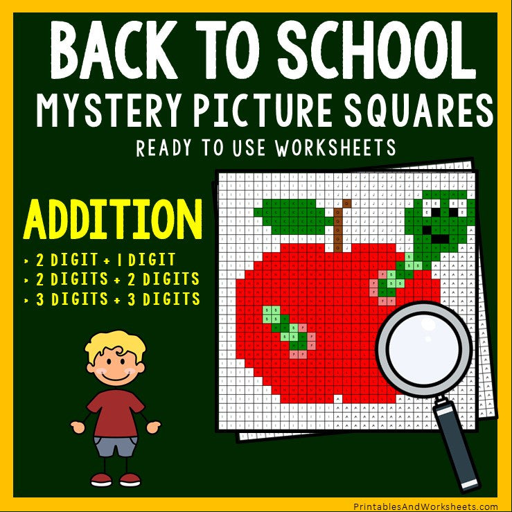 Back To School - Addition Coloring Worksheets