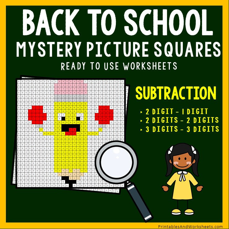 Back To School - Subtraction Coloring Worksheets