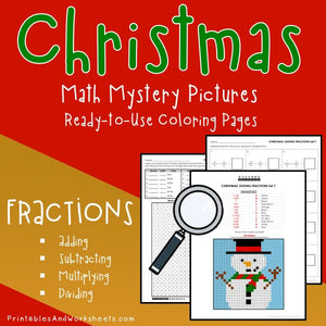 Christmas Fractions Coloring Worksheets