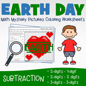 Earth Day Subtraction Coloring Worksheets