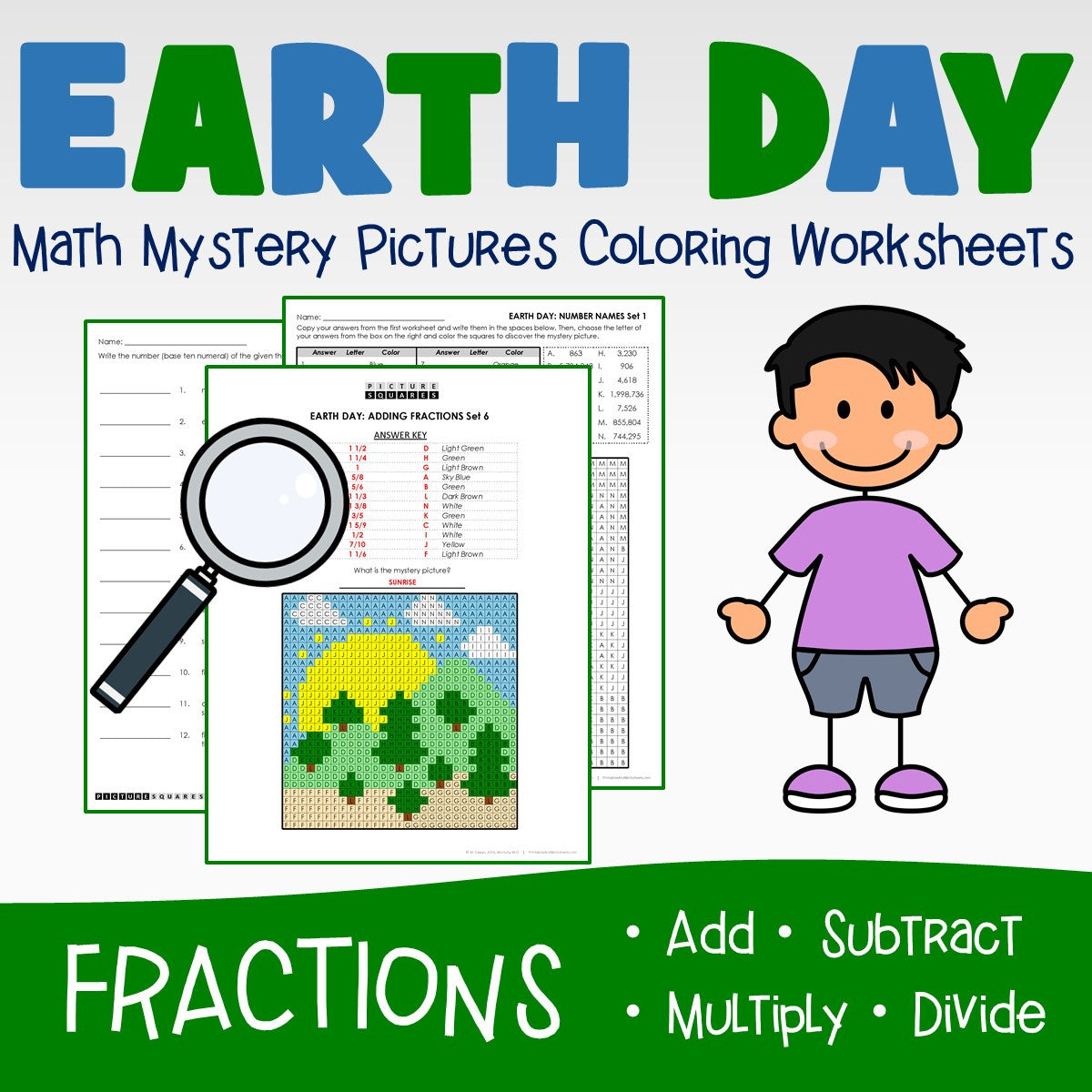 Earth Day Fractions Coloring Worksheets