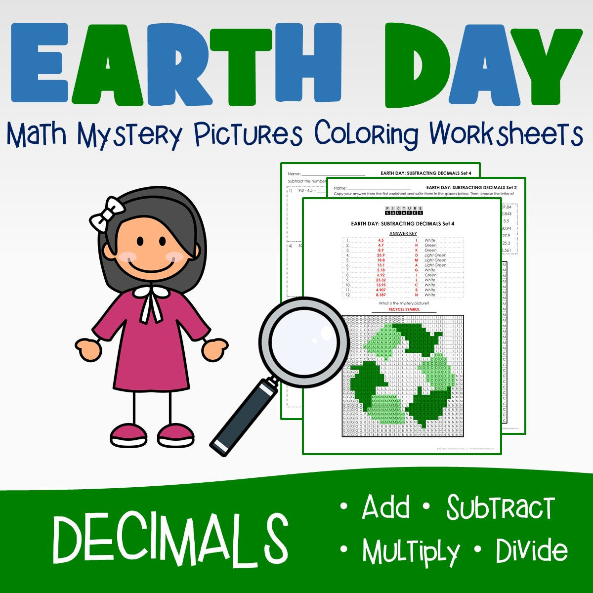 Earth Day Decimals Coloring Worksheets