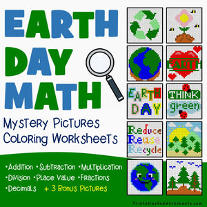 Earth Day Math Coloring Worksheets