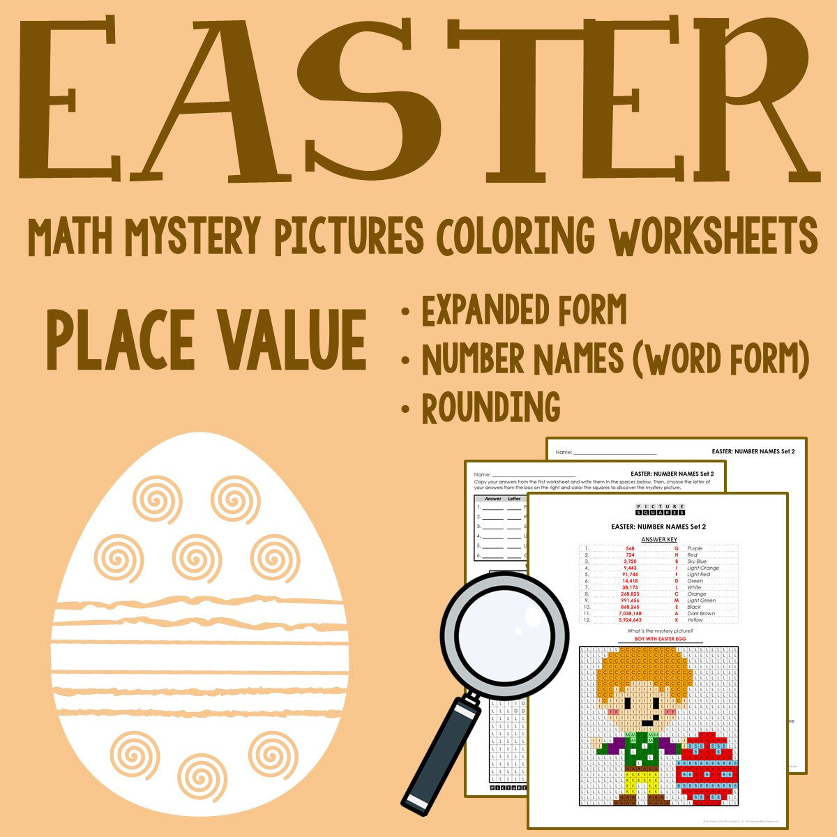 Easter Place Value Coloring Worksheets