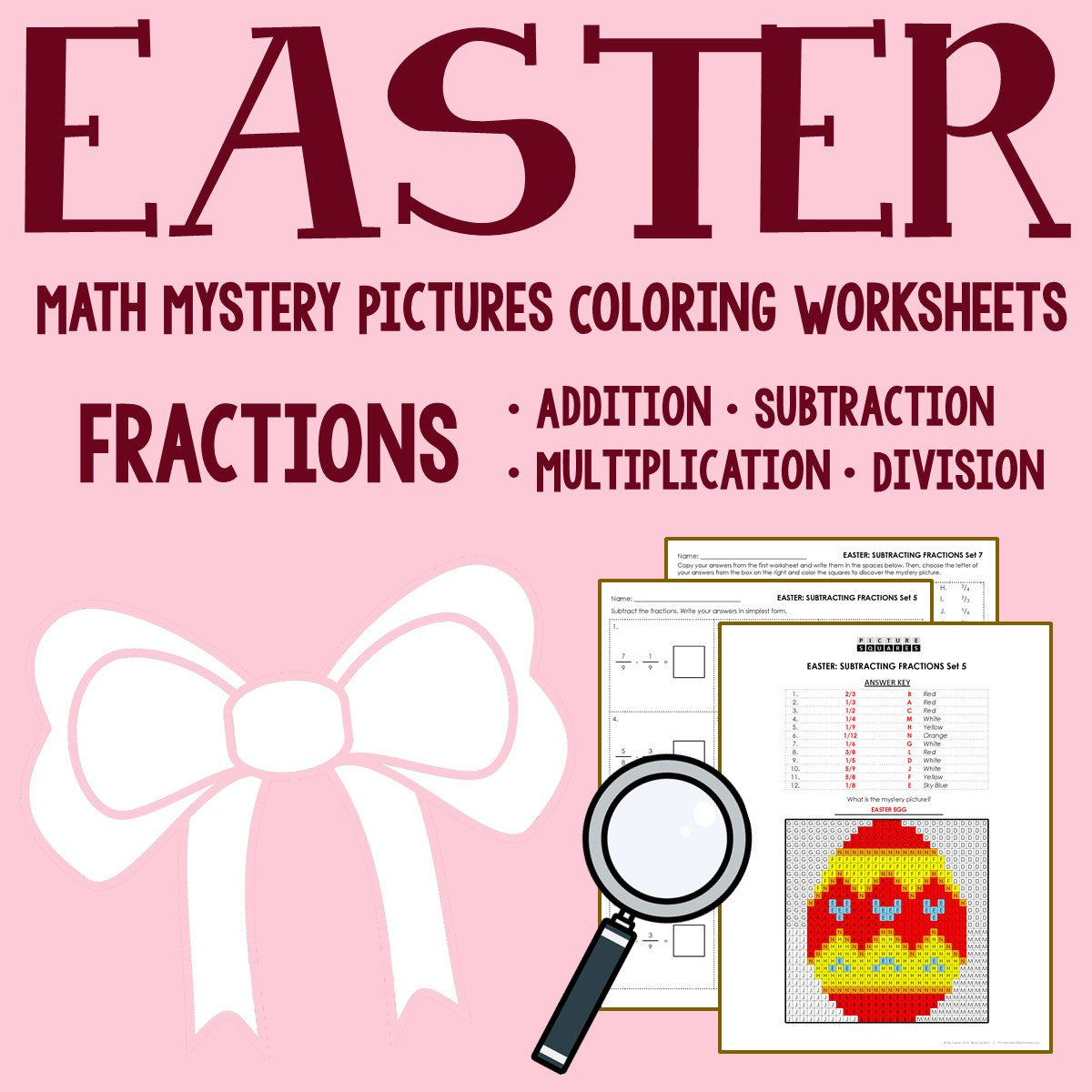 Easter Fraction Coloring Worksheets