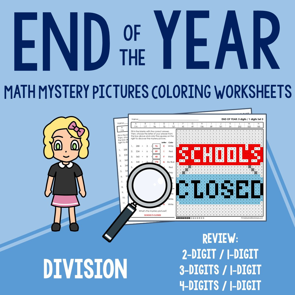 End of the Year Division Coloring Worksheets