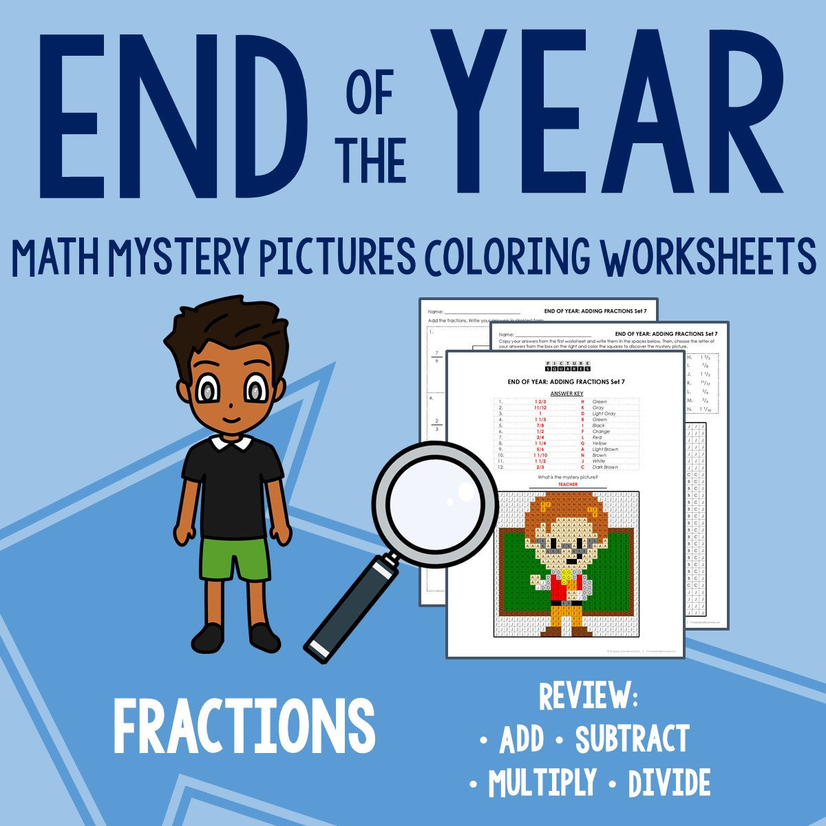 End of the Year Fractions Coloring Worksheets