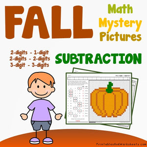 Fall/Autumn Subtraction Coloring Worksheets