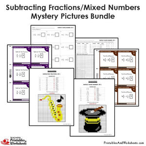 Grade 4 Subtracting Similar Fractions Mixed Numbers Mystery Pictures - Sample 1