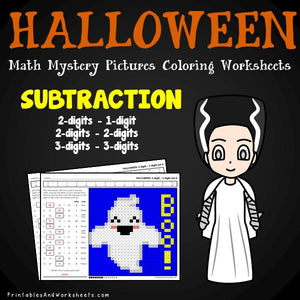 Halloween Subtraction Coloring Worksheets
