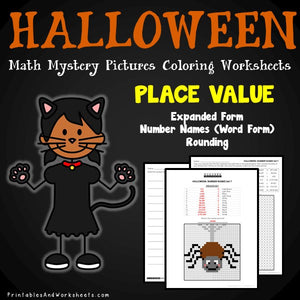 Halloween Place Value Coloring Worksheets