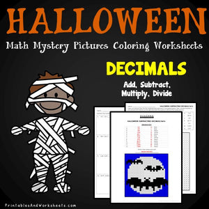 Halloween Decimals Coloring Worksheets