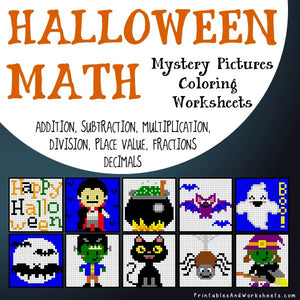 Halloween Math Coloring Worksheets