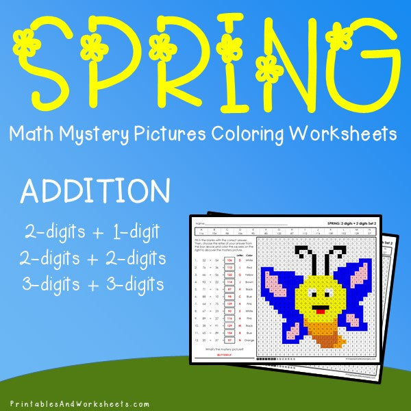 Spring Addition Coloring Worksheets