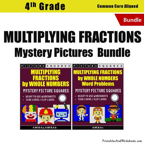 Grade 4 Multiplying Fractions Worksheets Mystery Pictures Coloring Worksheets / Task Cards