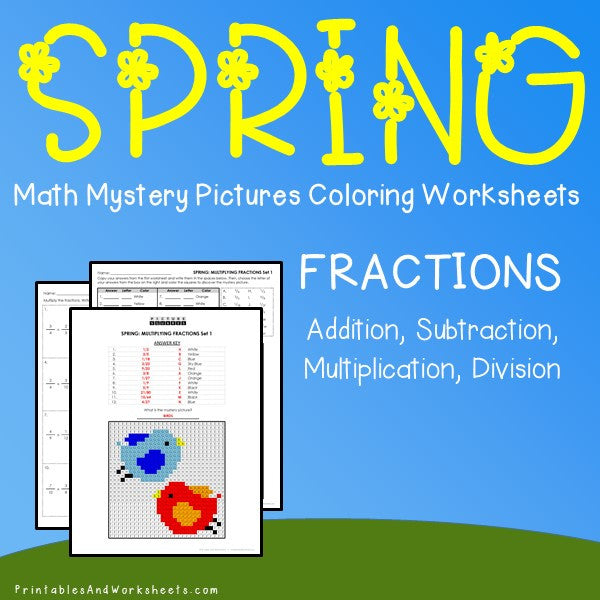 Spring Fractions Coloring Worksheets