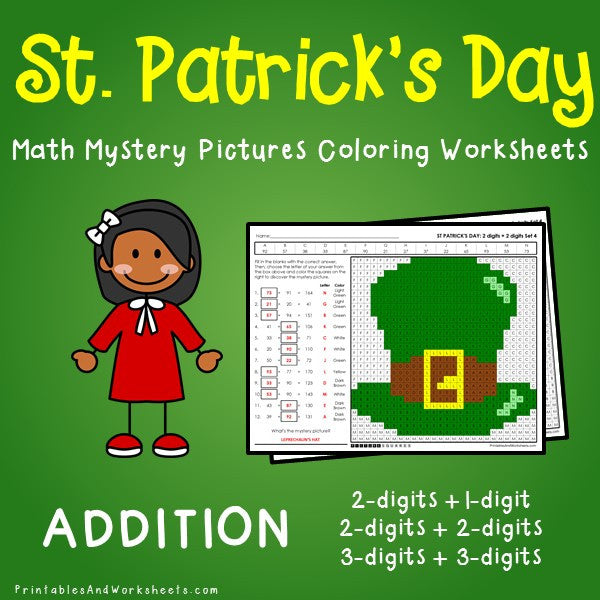 Saint Patrick's Day Addition Coloring Worksheets