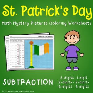 Saint Patrick's Day Subtraction Coloring Worksheets