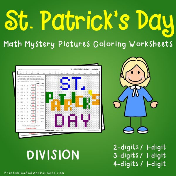 Saint Patrick's Day Division Coloring Worksheets