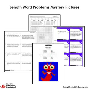 Grade 4 Length/Distance Word Problems Coloring Worksheets / Task Cards - Monster