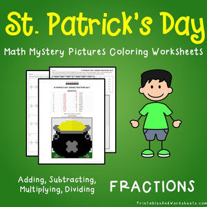 Saint Patrick's Day Fractions Coloring Worksheets