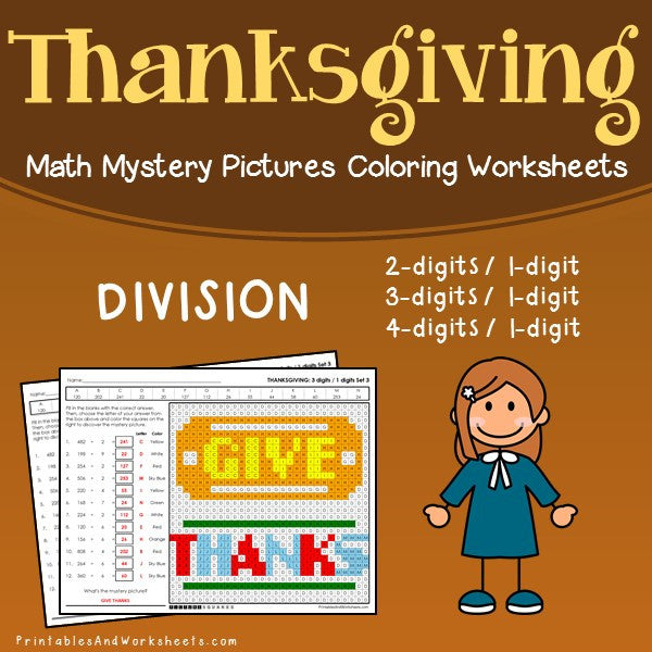 Thanksgiving Division Coloring Worksheets